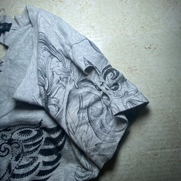 Laculture Angel Wing Cross Y2K Goth Grunge Short Sleeve VNeck Bodycon Mini Dress - Picture 8 of 8